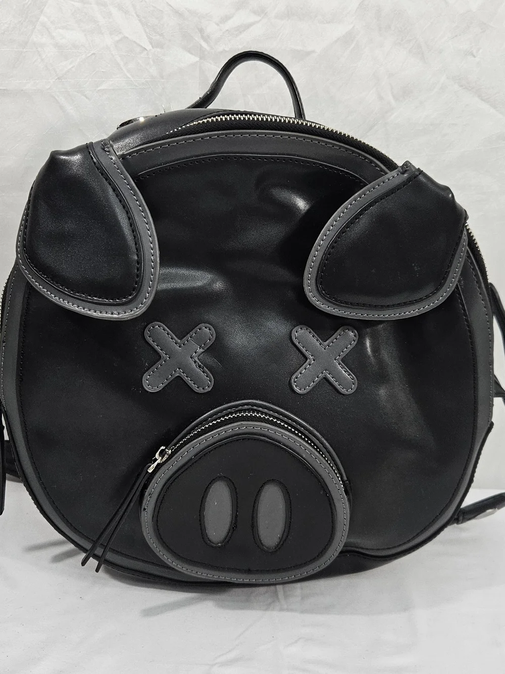 Black Pig Face Round Backpack - Cute Novelty Women's Backpack #298